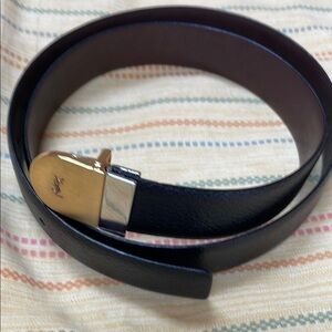 YSL Elegant Black Leather Belt with Gold Buckle